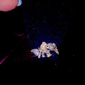 Girls Silver elephant or puppy ring with rhinestones